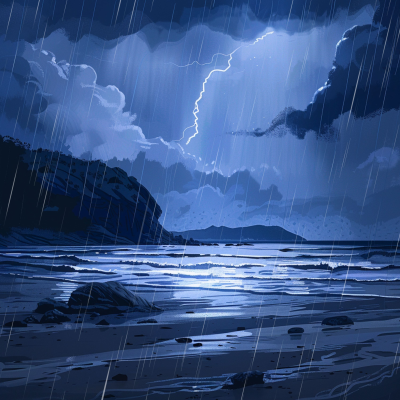 episode Rain and Thunderstorm on a Coastal Beach artwork