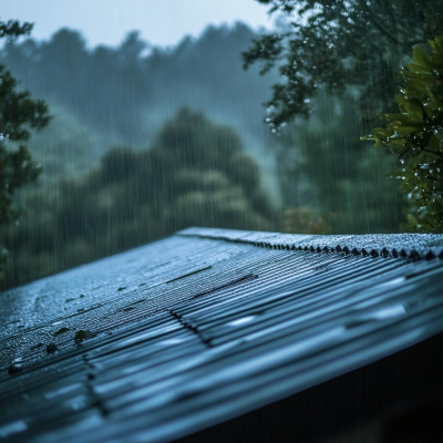 episode Ambience - Steady medium strength rainfall onto metal roof artwork