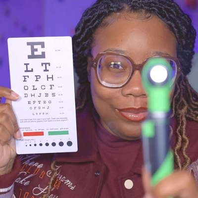 episode 237. ASMR School Nurse Eye Exam - eye check, eye chart, follow my instructions, light test, color test artwork