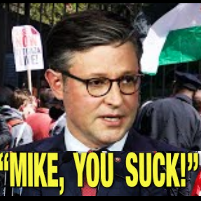 episode “Mike, You Suck!” Jeers Greet House Speaker Mike Johnson At Columbia! artwork