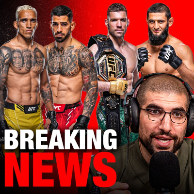 episode Breaking News Reaction: Islam Makhachev vacates, Ilia Topuria vs. Charles Oliveira and Khamzat Chimaev vs. Dricus du Plessis announced artwork