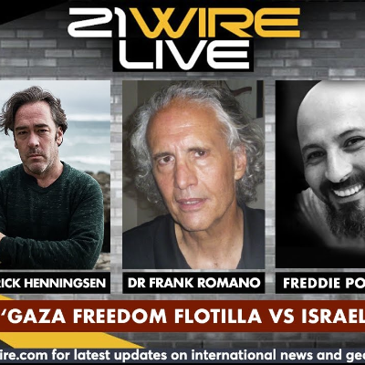 episode MIDWEEK WIRE - 'Gaza Freedom Flotilla vs Israel' - guests Dr Frank Romano & Freddie Ponton artwork