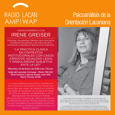 RadioLacan.com | Conferencia en la sede Miami de Lacanian Compass: “La práctica clínica en contextos institucionales con casos jurídicos: igualdad legal y singularidad subjetiva ante la ley”.