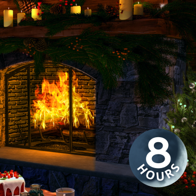 episode Yule Log Fireplace & Rain Sounds | 8-Hour Holiday Fireplace Ambience artwork