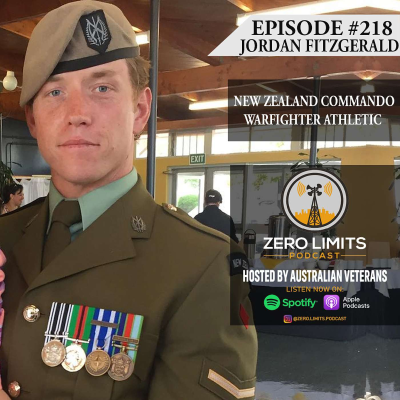 episode Ep. 218 Jordan Fitzgerald NZ Commando, 1st Battalion Royal New Zealand Infantry Regiment, Founder Warfighter Athletic artwork