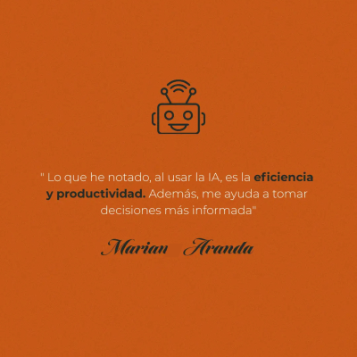 episode 🎙️” Lo que he notado, al usar la IA, es la eficiencia y productividad. Además, me ayuda a tomar decisiones más informada” - Marian Aranda artwork